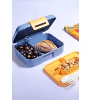 Design Kendinden Kaşıklı 5 Bölmeli 2 Katlı Beslenme Kutusu (Gri)
