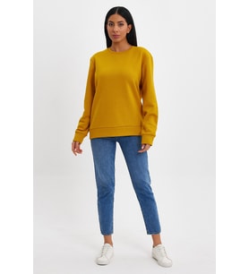 Kadın Bisiklet Yaka Rahat Kalıp 3 iplik İçi Polarlı Kalın Sweatshirt SPR24SWK36 (Hardal)