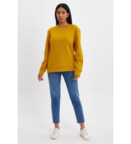Kadın Bisiklet Yaka Rahat Kalıp 3 iplik İçi Polarlı Kalın Sweatshirt SPR24SWK36 (Hardal)