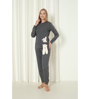 Fawn 4002 İnterlok Kışlık Tavşanlı Kadın Ev Pijama Takımı (Antrasit)