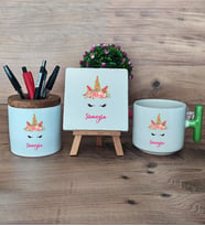 Unicorn Hediye Sepeti Kupa Bardak T Kulplu, Kalemlik ve Dekoratif Taş Arkadaşa Kız Kardeşe Hediye (Model 8)
