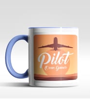 Kişiye Özel Kaptan Pilot Tasarımlı Siyah Kupa (Beyaz-Mavi)