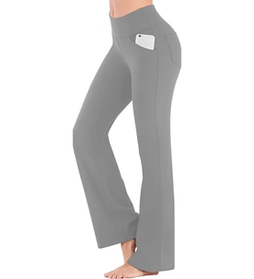 Ghassy Co. Kadın Bootcut Yüksek Bel Yoga Egzersiz 4 Cepli Karın Kontrolü İspanyol Paça Tayt  (Açık Gri)
