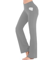 Ghassy Co. Kadın Bootcut Yüksek Bel Yoga Egzersiz 4 Cepli Karın Kontrolü İspanyol Paça Tayt  (Açık Gri)