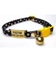 Güvenlik kilitli ( safety click ) Kedi tasması, kedi künyesi, kedi isimlik, sallanmayan kedi künyesi, isimli kedi tasması (Siyah - Beyaz)