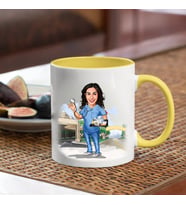 Hemşirelere Karikatürlü Kupa Bardak (Sarı)
