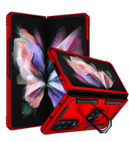 Galaxy Z Fold 3 Kılıf Zore Vega Yüzük Standlı Zırh Kılıf (Kırmızı)