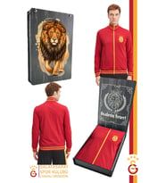 Galatasaray Orijinal Lisanslı Dik Yaka Fermuarlı Erkek Sweat Hediyelik Ahşap Kutulu (Sarı-Kırmızı)