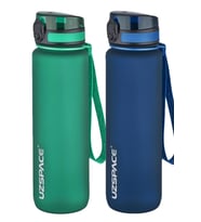 Uzspace 2'li Tritan Matara Seti 1000 ml Büyük Boy 14 Farklı Renk Seçeneği FiftyFifty (Lacivert - Neon Yeşil)