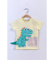 Toontoy Erkek Çocuk Kabartmalı Dinazor Baskılı Tişört (Sarı)
