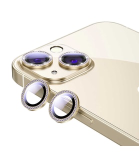 Apple iPhone 13 Mini CL-06 Renkli Taşlı Kamera Lens Koruyucu (Gold)