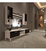Decoraktiv Eko 5DA Slm Dvd Silver Tv Ünitesi Tv Sehpası - Parlak Beyaz (Siyah - Beyaz)