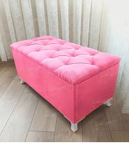 Lüks Sandıklı Kapitoneli Ayakucu Puf Bench 90 cm Beyaz Ayak (Pembe)