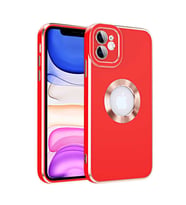 iPhone 11 Kılıf Kamera Korumalı Logo Çevresi Halka Tasarım Lüx Kapak (Kırmızı)