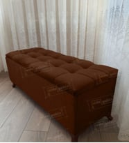 Lüks Çizgi Kapitoneli Sandıklı Puf Bench 120 cm CevizAyak (Kahverengi)