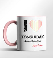 Kişiye Özel Zonguldak Seninle Daha Güzel Tema Siyah Renk Kupa (Pembe)