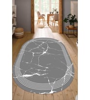 Dijital Baskılı Kaymaz Taban Yıkanabilir Oval Salon Halısı Mutfak Halısı Yolluk NDO-SD-1089 (Gri)