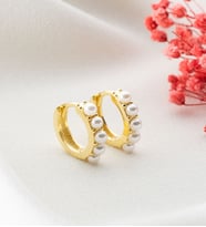 925 Ayar Gümüş İncili Halka Küpe (Gold)