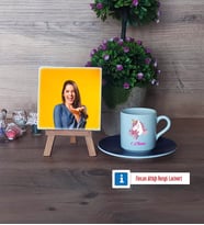 Unicorn Fotoğraflı Dekoratif Taş, Ahşap Altlıklı Türk Kahvesi Fincanı Hediye (Model 4)
