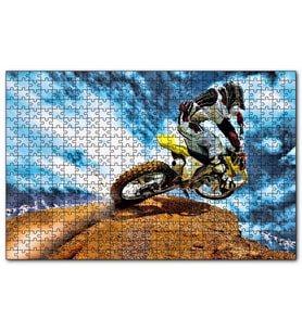 Cakapuzzle Tepenin Üzerindeki Motokrosçu ve Bulutlar  Puzzle Yapboz MDF (Ahşap) (1000 Parça)