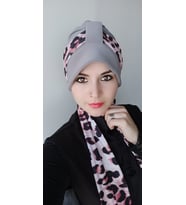 Kadın Tesettür Leopar Atkı Bone (Gri)