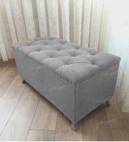 Lüks Sandıklı Kapitoneli Ayakucu Puf Bench 110 cm Gümüş Ayak (Gri)