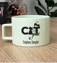 Kişiye Özel Cat Dad Hediye Pastel Fincan Kedi Babası -3- (Yeşil)