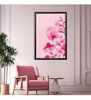 Tekli Ahşap Lamine Çerçeveli Mdf Tablo Canlı Pembe Çiçekler (Siyah)