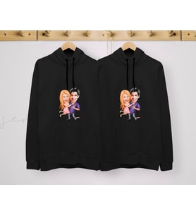 BK Gift Kişiye Özel Sevgililer Karikatürlü İkili Siyah Sweatshirt Seti, Sevgililer Hediye, Çift Hediyesi, Yıl Dönümü Hediyesi, Kişiye Özel Sweatshirt (Model 3)