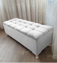 Lüks Çizgi Kapitoneli Sandıklı Puf Bench 110 cm (Beyaz)