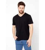 Erkek Pamuklu Kısa Kollu V Yaka T-shirt (Siyah)