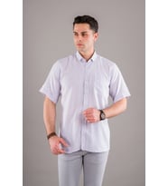 EVRYTİME KLASİK KESİM CEPLİ HASIR KUMAŞ KISA KOL YAZLIK PAMUKLU ERKEK GÖMLEK (Lila)