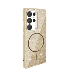 Galaxy S25 Ultra Kılıf Magsafe Şarj Özellikli Parlayan Simli Okso Kapak (Gold)