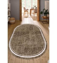 Dijital Baskılı Kaymaz Taban Yıkanabilir Oval Salon Halısı Mutfak Halısı Yolluk NDO-SD-243 (Kahverengi)
