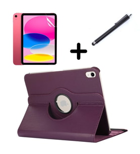 Apple iPad Mini 4 / Mini 5 Kılıf Dönen Tablet Kilifi Ekran Koruyucu+Kalem (Mor)