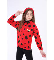Toontoy Kız Çocuk Komple İnek Baskılı Sweatshirt (Kırmızı)