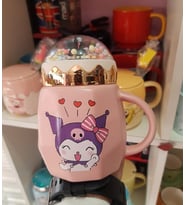 500ml Sevimli Sanrio Kawai Kuromi Seramik Kapaklı Kaşıklı Kupa Bardak (36)