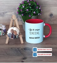 Dedeye Hediye Kupa Bardak Beyaz ve Fotoğraflı Ahşap Anahtarlık Hediye (Model 2)