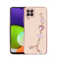 Galaxy M22 Kılıf El Tutamaçlı Kamera Korumalı Taka Silikon Kılıf (Pembe)