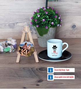 En Cool Baba Türk Kahvesi Fincanı Ahşap Altlıklı ve Fotoğraflı Ahşap Anahtarlık Hediye Babaya Hediye (Model 7)