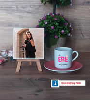 Ebe Fotoğraflı Dekoratif Taş, Ahşap Altlıklı Türk Kahvesi Fincanı Hediye (Model 6)