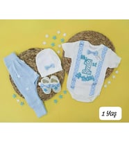 FURYA KIDS 1 Yaş Erkek Bebek Doğum Günü Hediyesi, Doğum Günü Kıyafeti 4'lü Set Pamuklu (Açık Mavi)