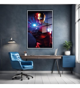 Metal Çerçeveli Cam Tablo Film Karakteri Iron Man Görseli (Gümüş)