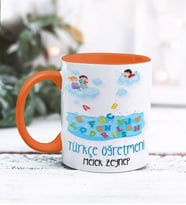 Türkçe Öğretmeni Tasarımlı Kişiye Özel Kupa Bardak (Turuncu)