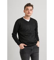 Regular Fit V Yaka Pamuklu Basic Erkek Triko Kazak  (Siyah)