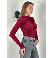 Sendy Kumaş Drapeli Bluz (Bordo)