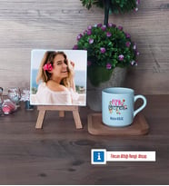 Fizik Öğretmeni Fotoğraflı Dekoratif Taş, Ahşap Altlıklı Türk Kahvesi Fincanı Hediye (Model 1)