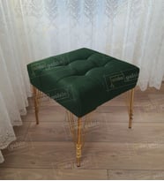 Modern Dilim Puf Ayakucu Puf Gold Metal Ayak (45*45) (Yeşil)