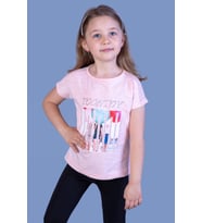 Toontoy Kız Çocuk Dijital Baskılı Taş İşlemeli Tişört (Pembe Melanj)