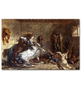 Cakapuzzle Ahırda Dövüşen Arap Atları  Sanat Görseli  Puzzle Yapboz MDF (Ahşap) (255 Parça)